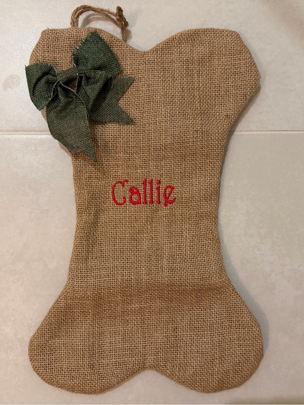 Burlap Dog Bone Christmas Stocking NWOT